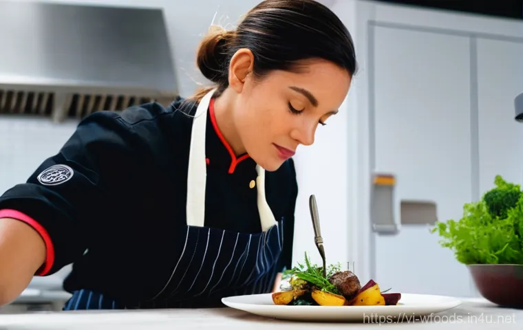 양식조리 기능사 실기 시험 팁 - **Prompt:** A focused professional male chef, mid-30s, dressed in a pristine white chef's jacket and...