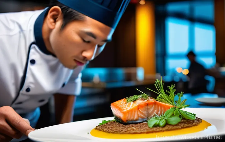 양식조리사로 일하면서 가장 보람찼던 순간 - **A Young Chef's Aspiring Start:**
    A determined young male chef, early 20s, intensely focused on...