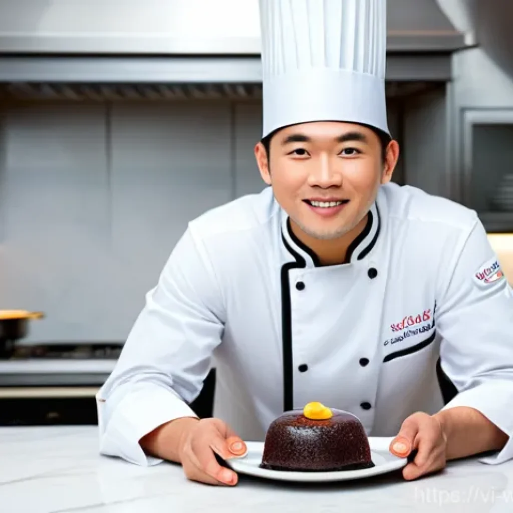 양식조리 자격증 시험 일정 2025 - A confident, professional chef, of Vietnamese descent, stands proudly in a gleaming, state-of-the-ar...