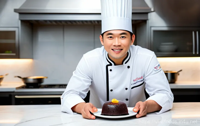 양식조리 자격증 시험 일정 2025 - A confident, professional chef, of Vietnamese descent, stands proudly in a gleaming, state-of-the-ar...